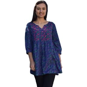 Megha Pure Cotton Hand Embroidered and Printed Tunic Top Blouse