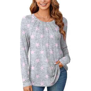 Anyhold Womens Fall Long Sleeve Tunic Tops for Leggings Casual Loose Fit Dressy Blouses Fashion Pleated Shirts in Kuwait