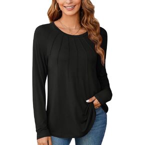 Anyhold Womens Fall Long Sleeve Tunic Tops for Leggings Casual Loose Fit Dressy Blouses Fashion Pleated Shirts
