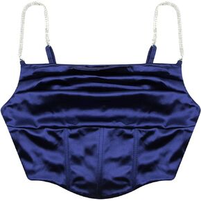 Women Sexy Satin Rhinestone Spaghetti Strap Crop Top Silk Tank Top Corset Y2K Fashion Bustiers Party Clubwear