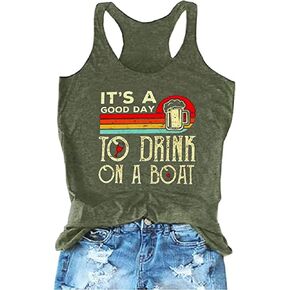 It is A Good Day to Drink On A Boat Tank Tops Women Vintage Boating Tank Tops Sleeveless Summer Vacation Tank Tops