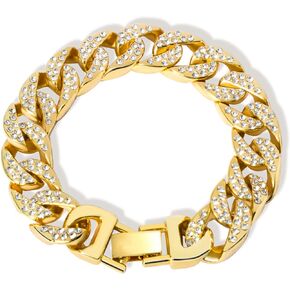 DAILI 14K Gold Bracelets for Men, Cuban Link Bracelet Mens 8 inch Length CZ Hip Hop Bracelet Chain Bracelet Iced Out Cuban Stainless Steel Bracelet 14mm Width 6mm Thickness in Kuwait