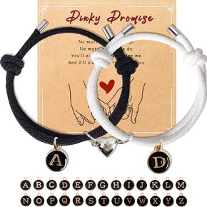 Matching Bracelets for Couples, Pinky Promise Bracelet with A-Z Pendant Letters, Gift for Boyfriend Girlfriend Best Friend with Cute Heart Matching Bracelet