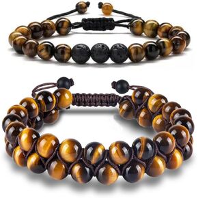 Triple Protection Bracelet for Men and Women,Tiger Eye Black Onyx and Lava Rock 8mm Handmade Beaded Bracelets,Crystal Jewelry Stone Bracelets Bring Luck and Prosperity and Happiness in Kuwait