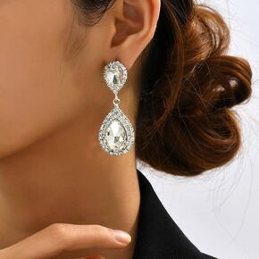 Unicra Crystal Teardrop Earrings Rhinestone Sliver Wedding Bridal Dangle Earrings Prom Party Drop Earrings for Women and Girls