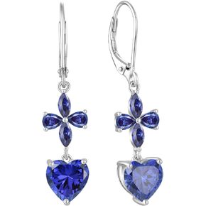 Heart Dangle Earrings for Women 925 Sterling Silver Wedding Bridal earrings Birthstone jewelry