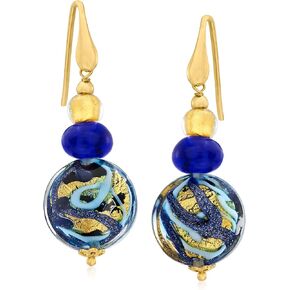 Ross-Simons Italian Multicolored Murano Glass Bead Drop Earrings in 18kt Gold Over Sterling
