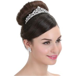Ribbon Flower Design Rhinestone Crystal Bridal Tiara Crown T1022