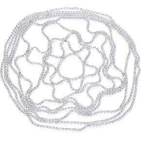 Rhinestones Mesh Headpiece Cap, 20s Bling Crystal Flapper Head Chain, Silver Beaded Cap HeadPiece Bridal Party Hair Accessories for Women Girls Party Nightclub