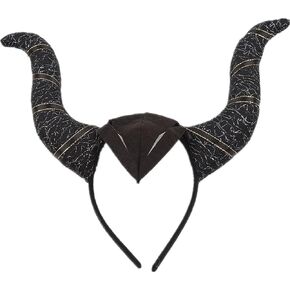 Halloween Horn Headband Gothic Ox Horn Headband Demon Hair Hoop Halloween Cosplay Party Photo Props Headband Costume Accessory (Black)
