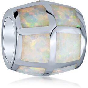 Geometric Pink White Blue Created Opal Inlay Barrel Scroll Milgrain BFF Heart Crown Irish Claddagh Charm Bead For Women Teen .925 Sterling Silver October Birthstone
