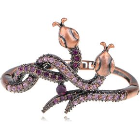Alilang Copper Tone Amethyst Crystal Rhinestone Twin Serpents Snake Bracelet Bangle