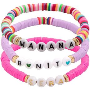 Zian 5 Piece Polymer Clay Bracelet Boho Bracelet Retro Famous Bracelet Love Beaded Bracelet Friendship Bracelet Valentine'S Day Gift