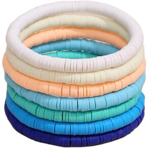 Caiyao Handmade Bohemia Polymer Clay Beaded Stackable Bracelets Colorful Surfer Stretch Adjustable Bangle Bracelet Set Summer Beach Cute Jewlery for Women Girls