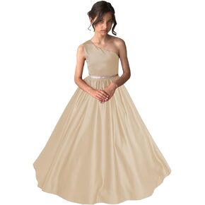 One Shoulder Girls Pageant Dresses Stain for Kids Princess Formal Party Ball Gowns with Pockets PA037