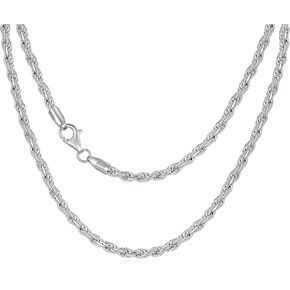 Dacc & Aya Authentic 925 Sterling Silver Diamond Cut Rope Chain 1/1.5/2/3 mm Braided Rope Twist Link Chain Necklace with Lobster Clasp Silver/14K Yellow Gold Plated 16-26 Inches