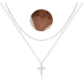 Cross Necklace for Women Cross Chain Necklace 14K Gold/Silver Plated Dainty Cross Necklace Anniversary Birthday Gifts for Women