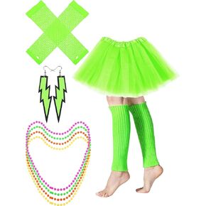 Tatuo 80s Accessories Costume Outfit for Women Leg Warmers Headband Tutu Skirt Gloves Earrings Necklace