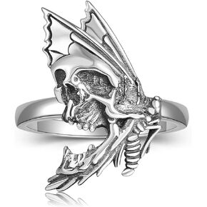 URONE Skull Moth Ring Sterling Silver Death Head Moth Ring Gothic Moth Jewelry Gifts for Women Men