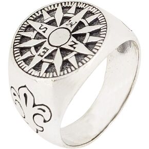 Polished 925 Sterling Silver Compass Ring for Men | Ring Size 8, 9, 10, 11, 12, 13, 14