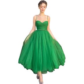 GOOSPRAN Prom Dresses for Women Tea Length Strap with Tulle Backless Prom Dress