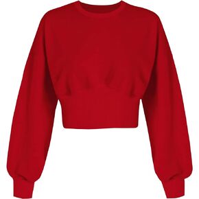 MISSACTIVER Women Casual Crewneck Crop Sweatshirt Solid Long Sleeve Drop Shoulder Pullovers Ribbed Corset Hem Crop Jumper Top