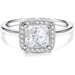 925 Sterling Silver Engagement Ring for Women Halo Cubic Zirconia Wedding Band Size 4-12