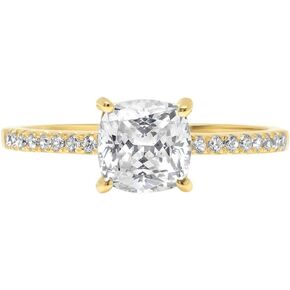 Clara Pucci 1.66 ct Cushion Cut Solitaire Stunning Moissanite Engagement Promise Anniversary Bridal Ring 14k Yellow Gold