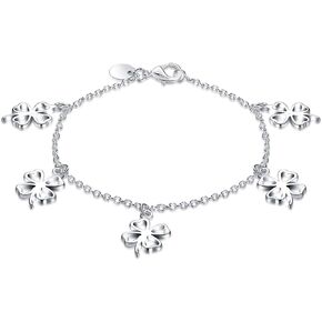 Fashion Jewelry 925 Sterling Silver 5 Lucky Four Leaf Clover Chain Bracelet