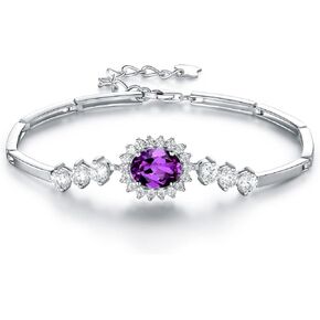 JIANGXIN Princess Diana Royal Engagement Style Birthstone 925 Sterling Silver Bracelets 16+4cm Platinum Plated Fine Jewelry for Women