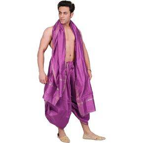 Dhoti and Angavastram Set with Golden Woven Paisley on Border