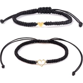 الملونة بلينغ 2PCS الحب القلب مضفر سلسلة الأساور الحلو لطيف جوفاء القلب مطابقة سوار قابل للتعديل الوردي الأسود الأحمر سلسلة هدايا عيد الأم للأم ابنة الابن