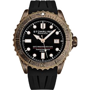 Stuhrling Original Mens Swiss Automatic Depthmaster Heritage Dive Watch with Rubber Strap