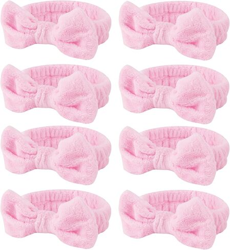 8 Pcs Pink Spa Headband, Bow Hair Band, Soft Coral Fleece Makeup Headband, Hair Band for Washing Face, Headbands for Women Makeup, Skincare Headbands for Face Washing Shower Yoga Skin Care in Saudi Arabia