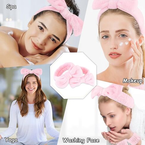 8 Pcs Pink Spa Headband, Bow Hair Band, Soft Coral Fleece Makeup Headband, Hair Band for Washing Face, Headbands for Women Makeup, Skincare Headbands for Face Washing Shower Yoga Skin Care in Saudi Arabia