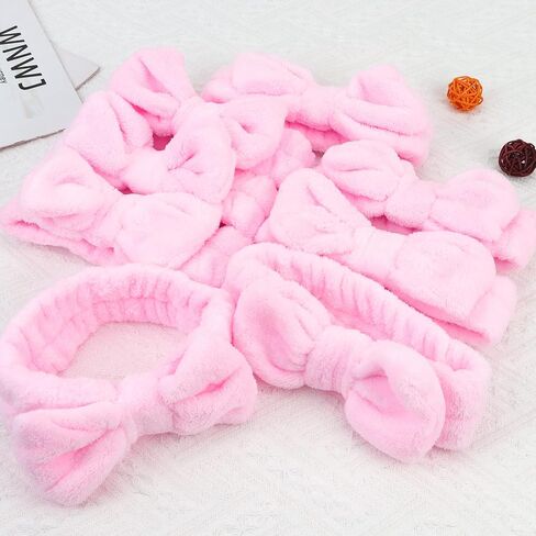 8 Pcs Pink Spa Headband, Bow Hair Band, Soft Coral Fleece Makeup Headband, Hair Band for Washing Face, Headbands for Women Makeup, Skincare Headbands for Face Washing Shower Yoga Skin Care in Saudi Arabia
