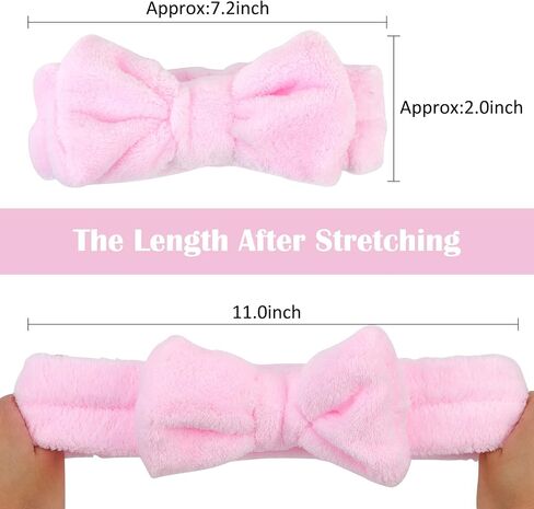 8 Pcs Pink Spa Headband, Bow Hair Band, Soft Coral Fleece Makeup Headband, Hair Band for Washing Face, Headbands for Women Makeup, Skincare Headbands for Face Washing Shower Yoga Skin Care in Saudi Arabia