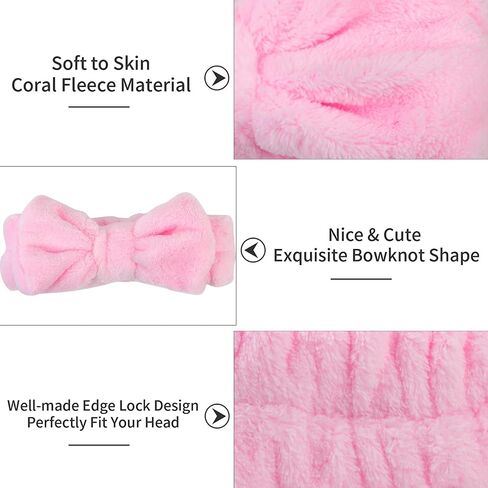 8 Pcs Pink Spa Headband, Bow Hair Band, Soft Coral Fleece Makeup Headband, Hair Band for Washing Face, Headbands for Women Makeup, Skincare Headbands for Face Washing Shower Yoga Skin Care in Saudi Arabia