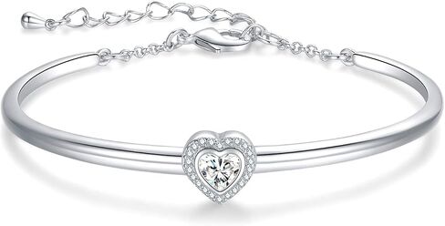 Praelinos Heart Bracelet 18K White Gold Plated Bracelets for Women Silver Tone Bracelet 5A Cubic Zirconia Jewelry Gift for Women Mom Girls Girlfriend Her in Saudi Arabia