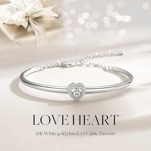 Praelinos Heart Bracelet 18K White Gold Plated Bracelets for Women Silver Tone Bracelet 5A Cubic Zirconia Jewelry Gift for Women Mom Girls Girlfriend Her in Saudi Arabia