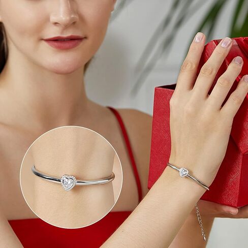 Praelinos Heart Bracelet 18K White Gold Plated Bracelets for Women Silver Tone Bracelet 5A Cubic Zirconia Jewelry Gift for Women Mom Girls Girlfriend Her in Saudi Arabia