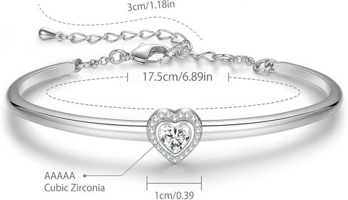 Praelinos Heart Bracelet 18K White Gold Plated Bracelets for Women Silver Tone Bracelet 5A Cubic Zirconia Jewelry Gift for Women Mom Girls Girlfriend Her in Saudi Arabia