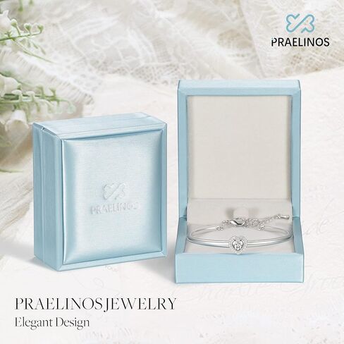 Praelinos Heart Bracelet 18K White Gold Plated Bracelets for Women Silver Tone Bracelet 5A Cubic Zirconia Jewelry Gift for Women Mom Girls Girlfriend Her in Saudi Arabia