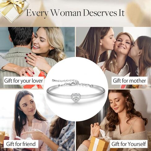 Praelinos Heart Bracelet 18K White Gold Plated Bracelets for Women Silver Tone Bracelet 5A Cubic Zirconia Jewelry Gift for Women Mom Girls Girlfriend Her in Saudi Arabia