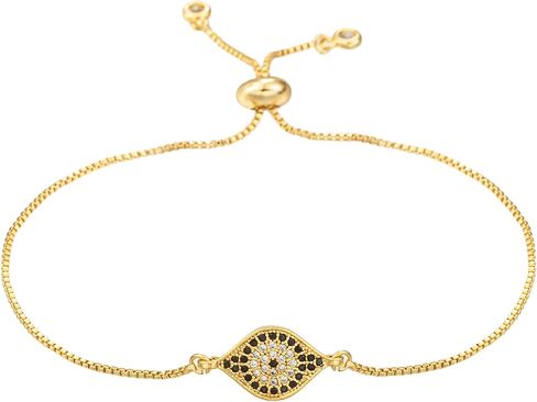 Dainty 14K Real Gold Plated Bracelet for Women Men, Adjustable Gold Chain Link Evil Eye Hamsa Hand Paperclip Butterfly Charm Bracelets for Women Jewelry in Saudi Arabia