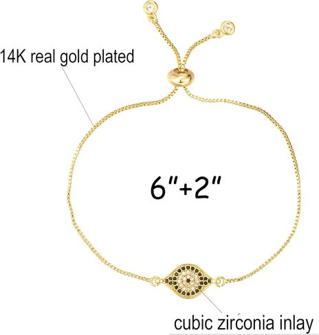 Dainty 14K Real Gold Plated Bracelet for Women Men, Adjustable Gold Chain Link Evil Eye Hamsa Hand Paperclip Butterfly Charm Bracelets for Women Jewelry in Saudi Arabia