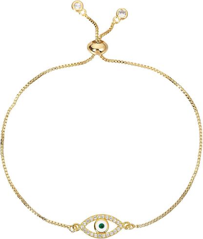 Dainty 14K Real Gold Plated Bracelet for Women Men, Adjustable Gold Chain Link Evil Eye Hamsa Hand Paperclip Butterfly Charm Bracelets for Women Jewelry in Kuwait