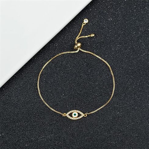 Dainty 14K Real Gold Plated Bracelet for Women Men, Adjustable Gold Chain Link Evil Eye Hamsa Hand Paperclip Butterfly Charm Bracelets for Women Jewelry in Kuwait