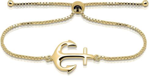 Hoops & Loops 925 Sterling Silver Sailor Anchor High Polished Hypoallergenic Anti-Tarnish Adjustable Bracelet for Women Men Teen Girls, Silver, Yellow Gold & Rose Gold in Saudi Arabia