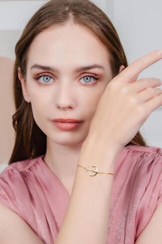 Hoops & Loops 925 Sterling Silver Sailor Anchor High Polished Hypoallergenic Anti-Tarnish Adjustable Bracelet for Women Men Teen Girls, Silver, Yellow Gold & Rose Gold in Saudi Arabia